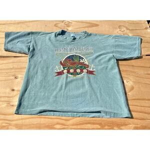 Vintage Carolina Smile Hampton Beach Graphic T-Shirt Short Sleeve Size XL‎ Green